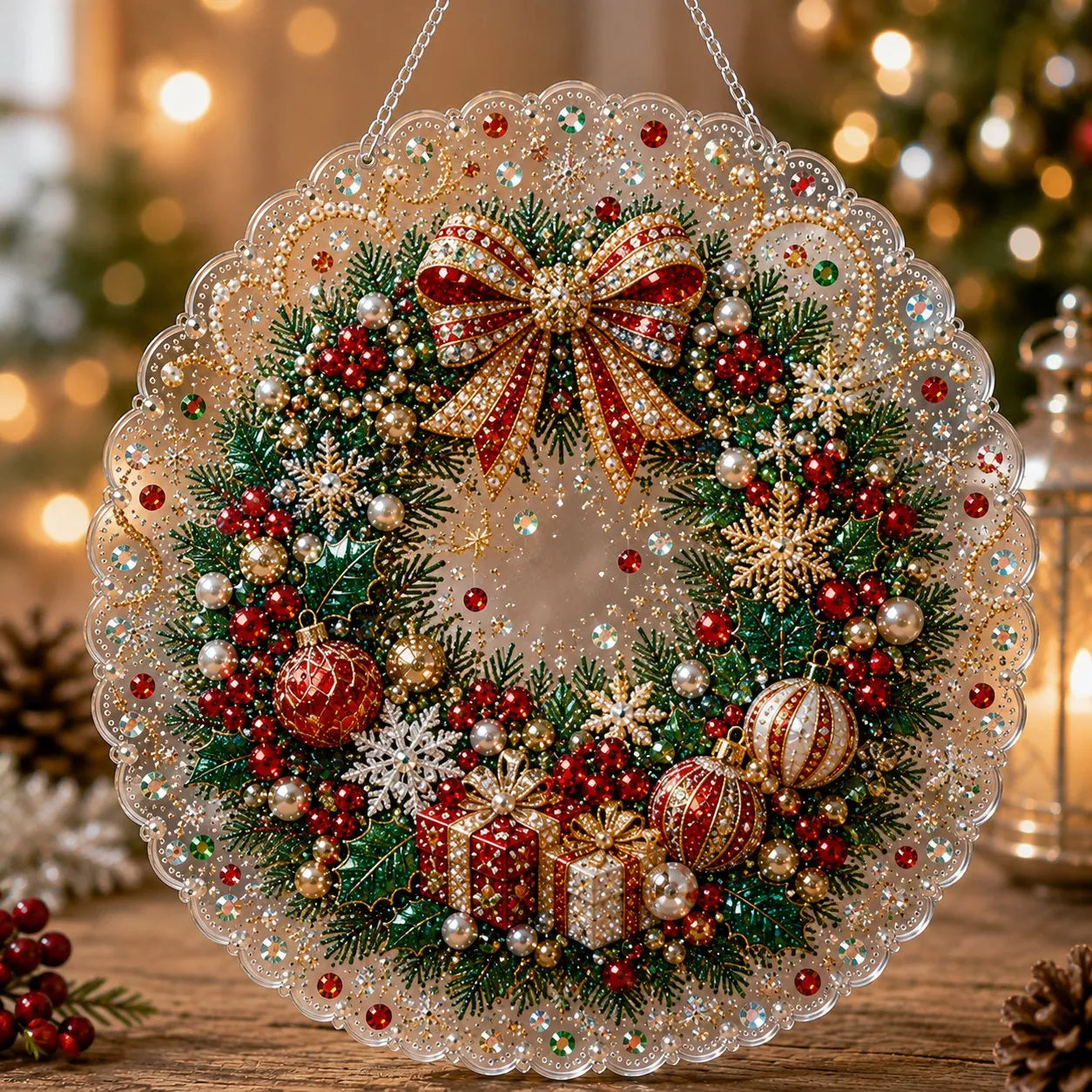 🎄Christmas Pearl Diamond Art Hanging Ornament Kit | Luxury Flocked Canvas with Scratch-Resistant Non-Fading Pearl Beads DIY Handmade Holiday Hanging Decor 🎅💎
