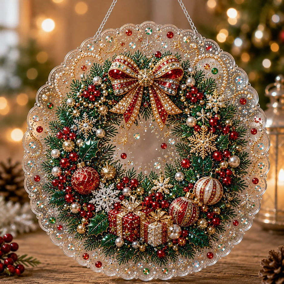 🎄Christmas Pearl Diamond Art Hanging Ornament Kit | Luxury Flocked Canvas with Scratch-Resistant Non-Fading Pearl Beads DIY Handmade Holiday Hanging Decor 🎅💎