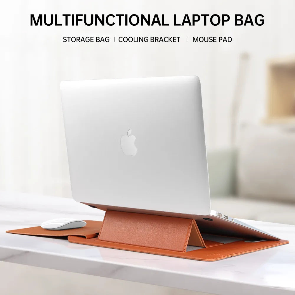 Homegood™ 3-in-1 Wireless Charging Premium Laptop Sleeve – 15W Multi-Device Charging Pad, Built-in Ergonomic Stand & Mouse Pad (Fits up to 16