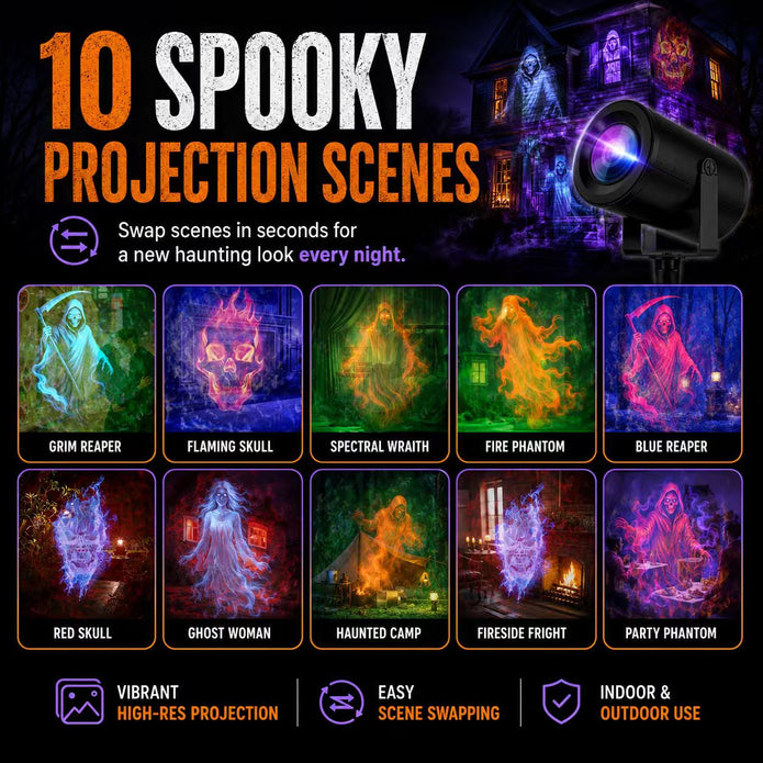 32FT HD Halloween Projector Light – 10 Spooky Patterns