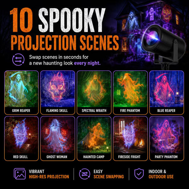 🎃 50% OFF TODAY! 32FT HD Halloween Projector Light – 10 Spooky Patterns to WOW Your Party 👻✨