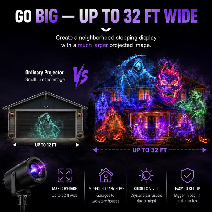 32FT HD Halloween Projector Light – 10 Spooky Patterns