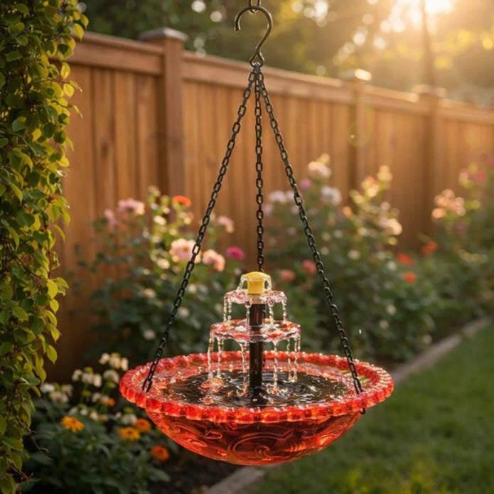 Solar Powered Hanging Bird Bath Fountain