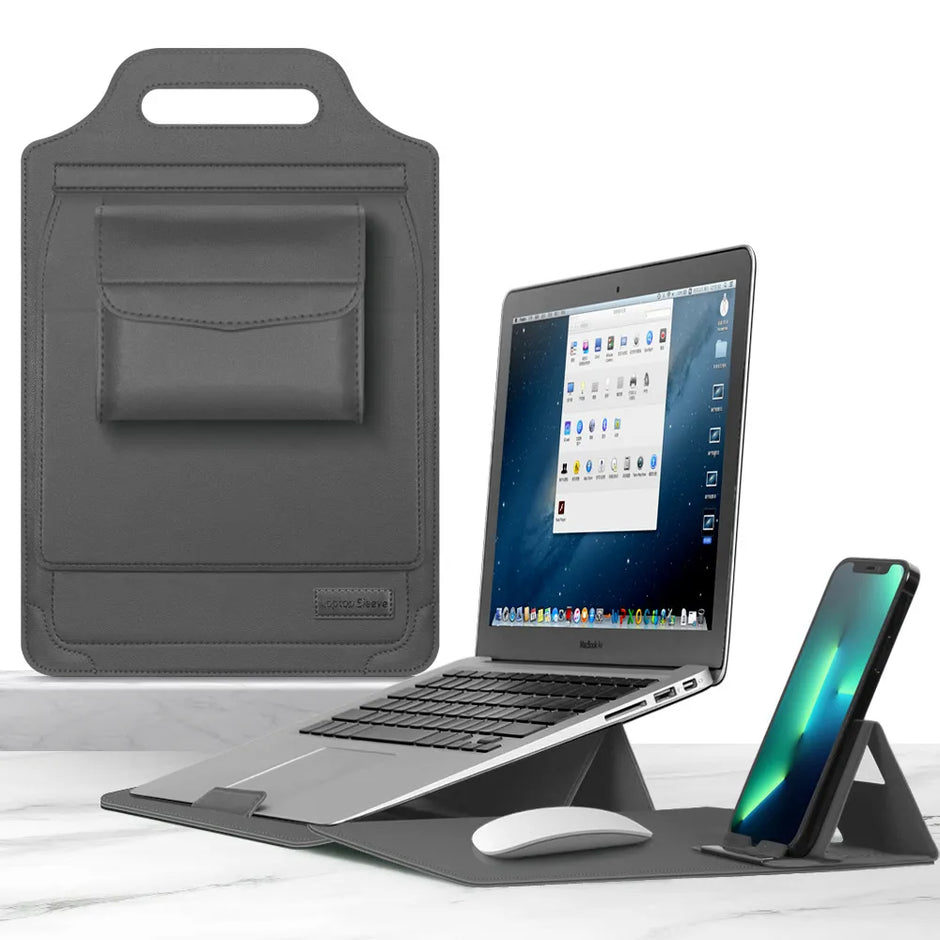 Homegood™ 3-in-1 Wireless Charging Premium Laptop Sleeve – 15W Multi-Device Charging Pad, Built-in Ergonomic Stand & Mouse Pad (Fits up to 16")