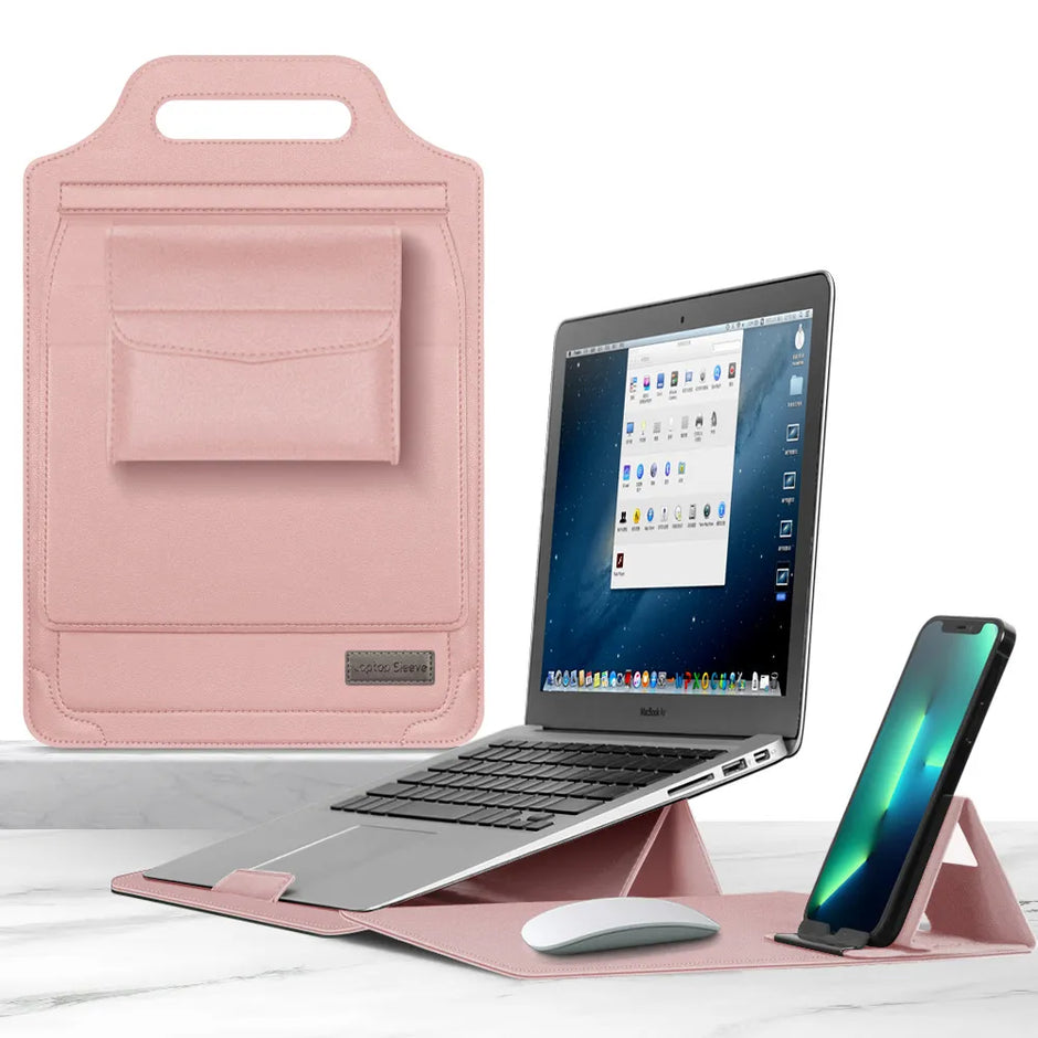 Homegood™ 3-in-1 Wireless Charging Premium Laptop Sleeve – 15W Multi-Device Charging Pad, Built-in Ergonomic Stand & Mouse Pad (Fits up to 16