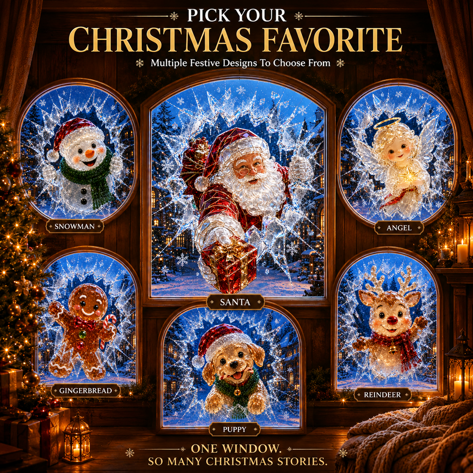 🔥Limited time 70% OFF -✨🎄Crystal Christmas Break-In Window Decal — 3D Shattered-Glass Holiday Window Decoration
