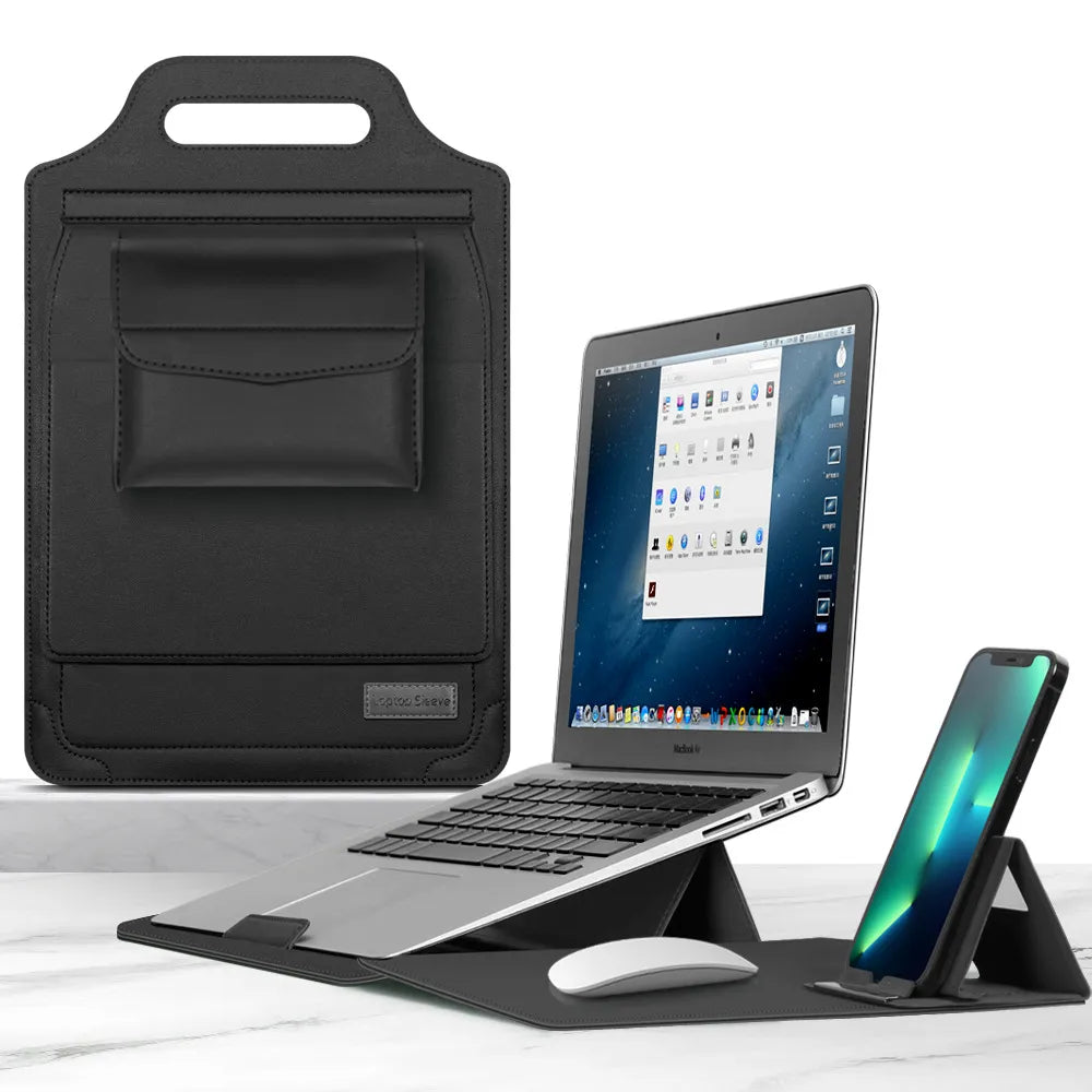 Homegood™ 3-in-1 Wireless Charging Premium Laptop Sleeve – 15W Multi-Device Charging Pad, Built-in Ergonomic Stand & Mouse Pad (Fits up to 16