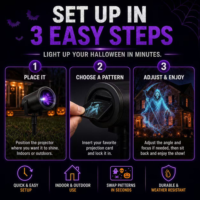 32FT HD Halloween Projector Light – 10 Spooky Patterns