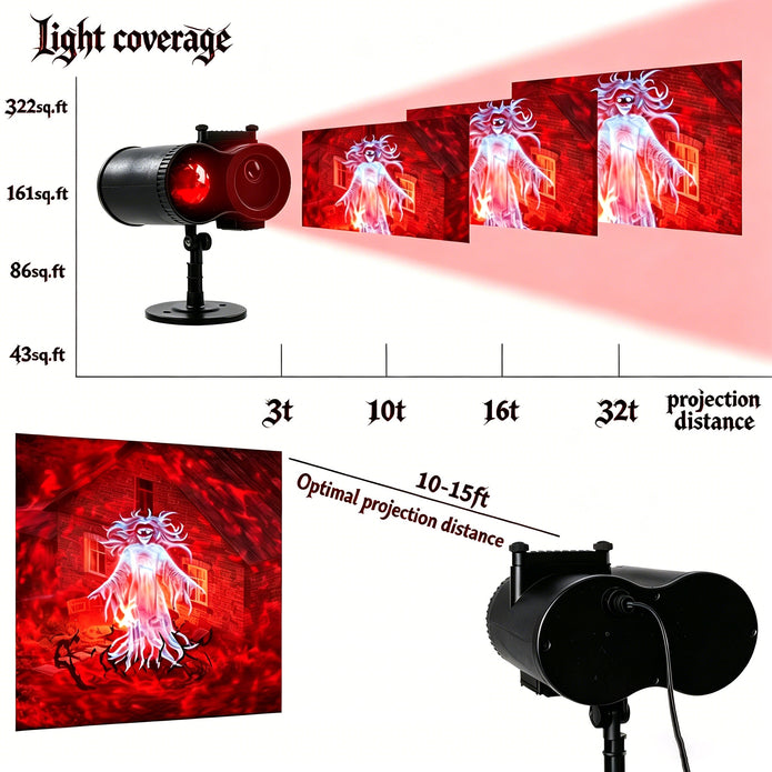 32FT HD Halloween Projector Light – 10 Spooky Patterns