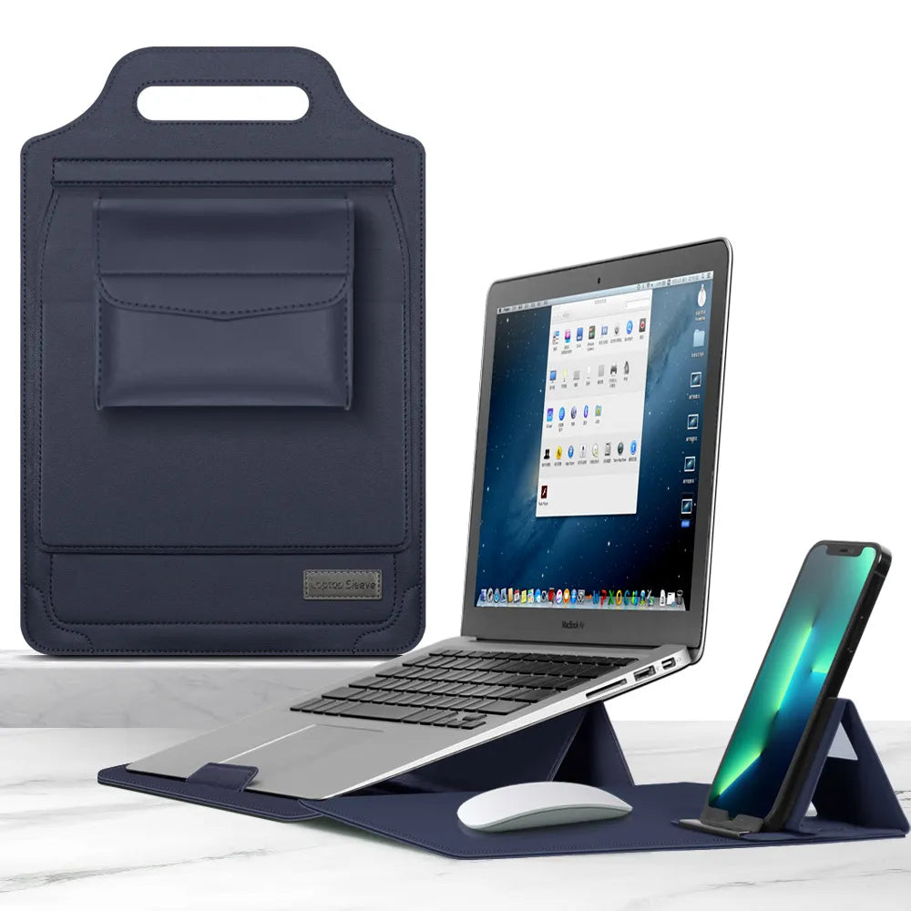 Homegood™ 3-in-1 Wireless Charging Premium Laptop Sleeve – 15W Multi-Device Charging Pad, Built-in Ergonomic Stand & Mouse Pad (Fits up to 16