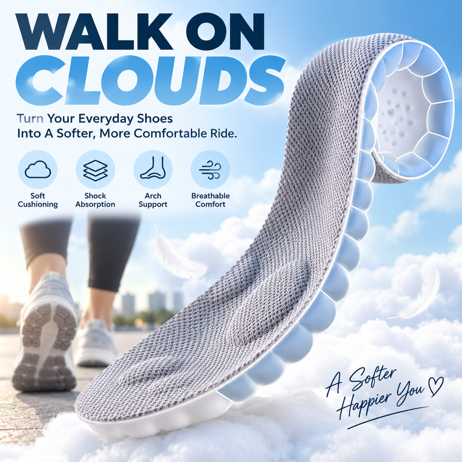 ☁️ 2pairs  4D Cloud Comfort Insoles – Soft Cushioning & All-Day Support