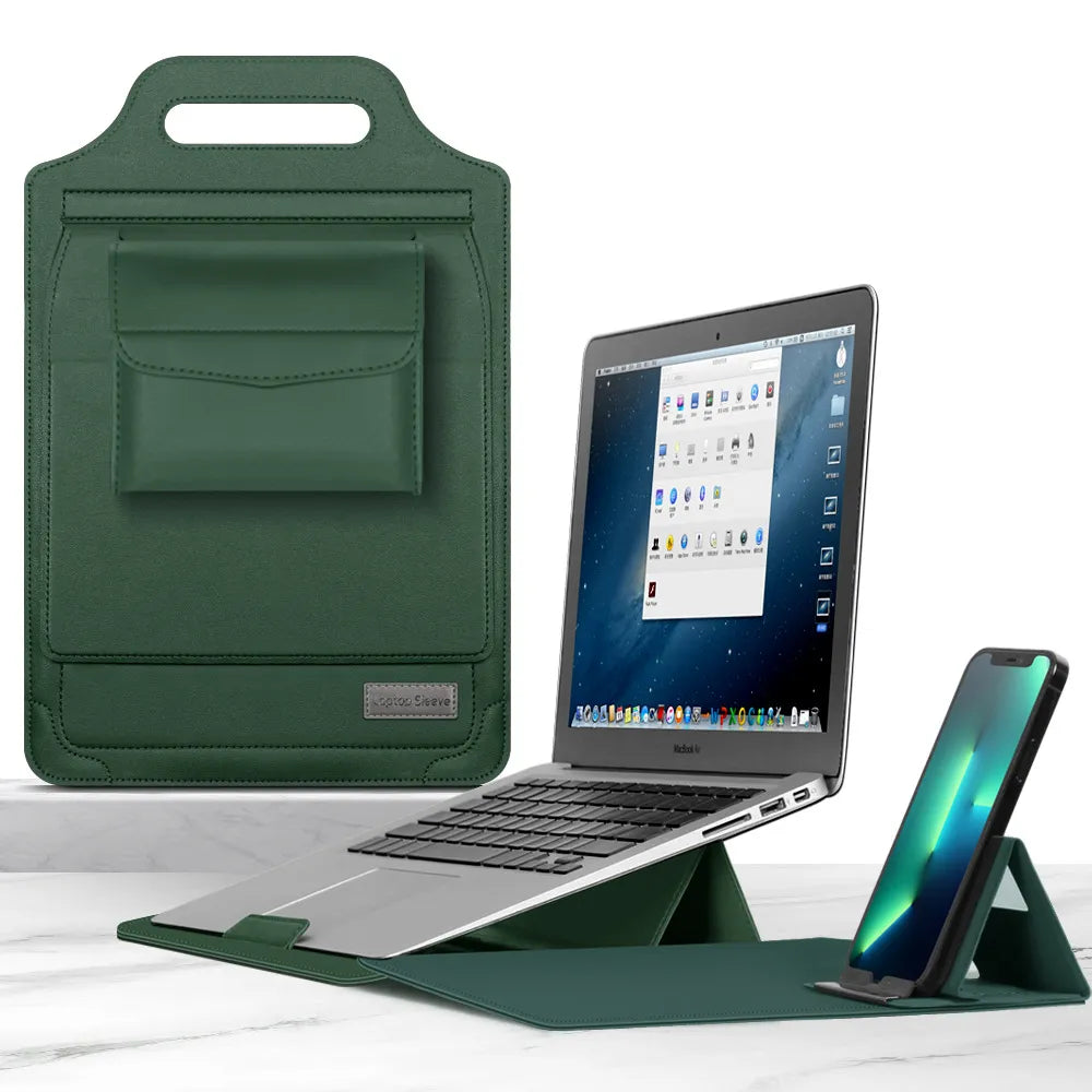 Homegood™ 3-in-1 Wireless Charging Premium Laptop Sleeve – 15W Multi-Device Charging Pad, Built-in Ergonomic Stand & Mouse Pad (Fits up to 16