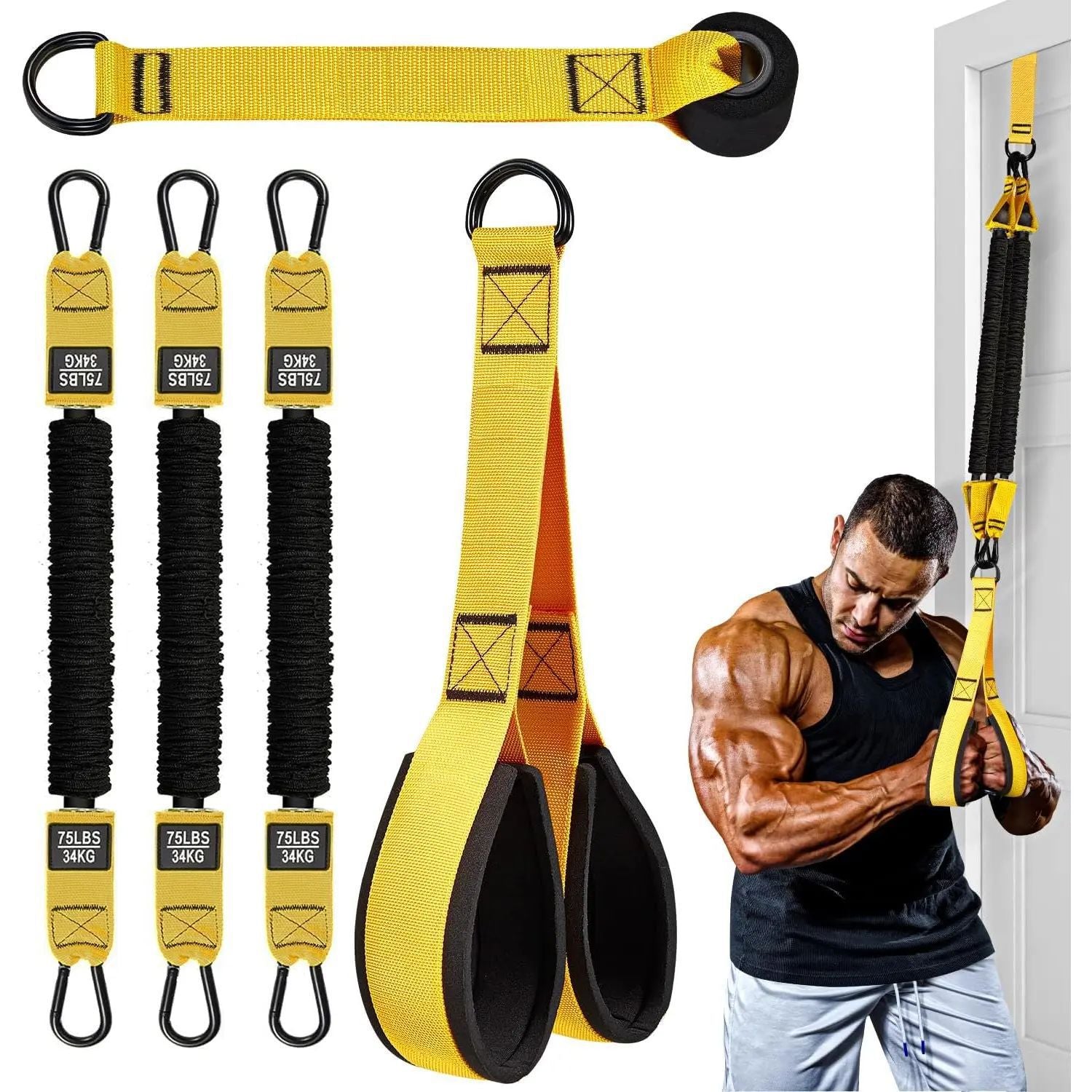 🔥💪 225LBS Heavy Duty Cable Resistance Band Home Gym Training Set