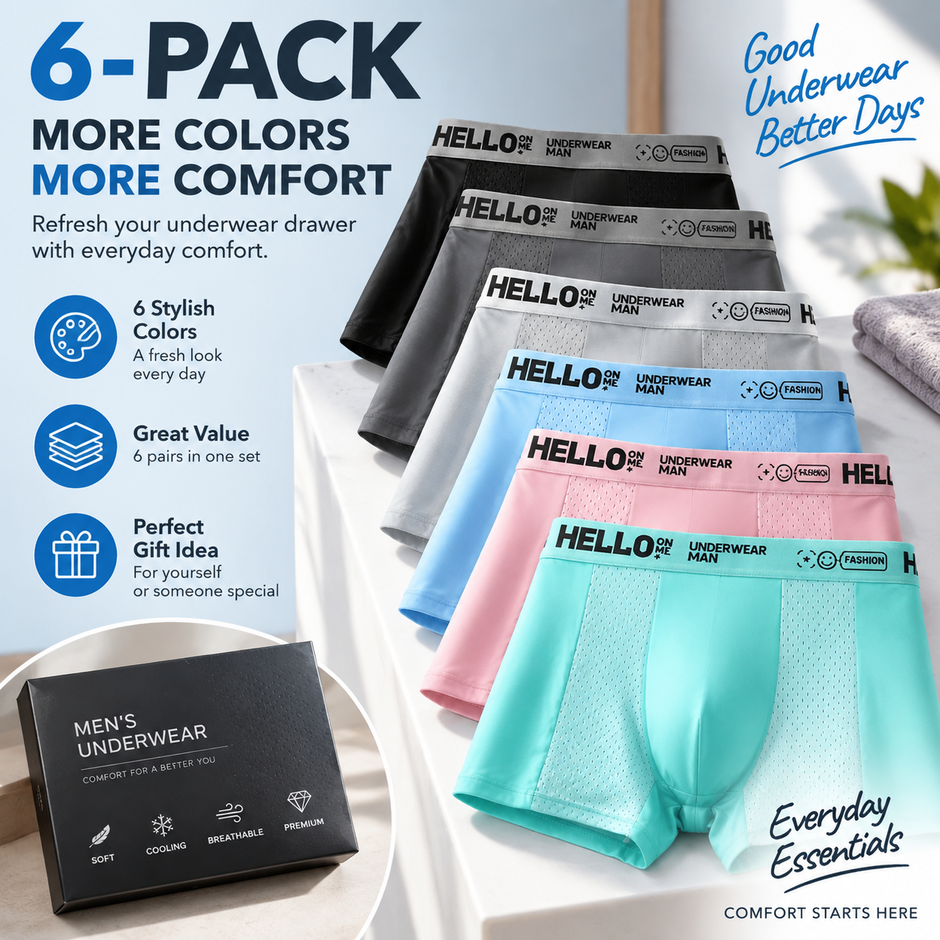 🧊 Men's Ice Silk Cooling Boxer Briefs 6-Pack | Breathable Mesh Comfort Underwear
