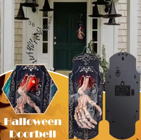 👻 Campanello di Halloween da appendere con mano di scheletro attivata al tocco/movimento, con luce rossa, suoni spaventosi e decorazione per casa stregata