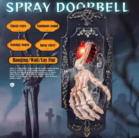 👻 Campanello di Halloween da appendere con mano di scheletro attivata al tocco/movimento, con luce rossa, suoni spaventosi e decorazione per casa stregata
