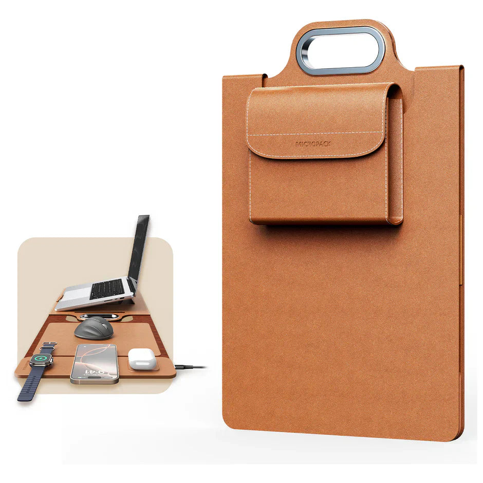 The All-In-One Mobile Workstation Sleeve | Built-In 15W Multi-Device Wireless Charger, Ergonomic Laptop Stand & Mousepad (Fits up to 16