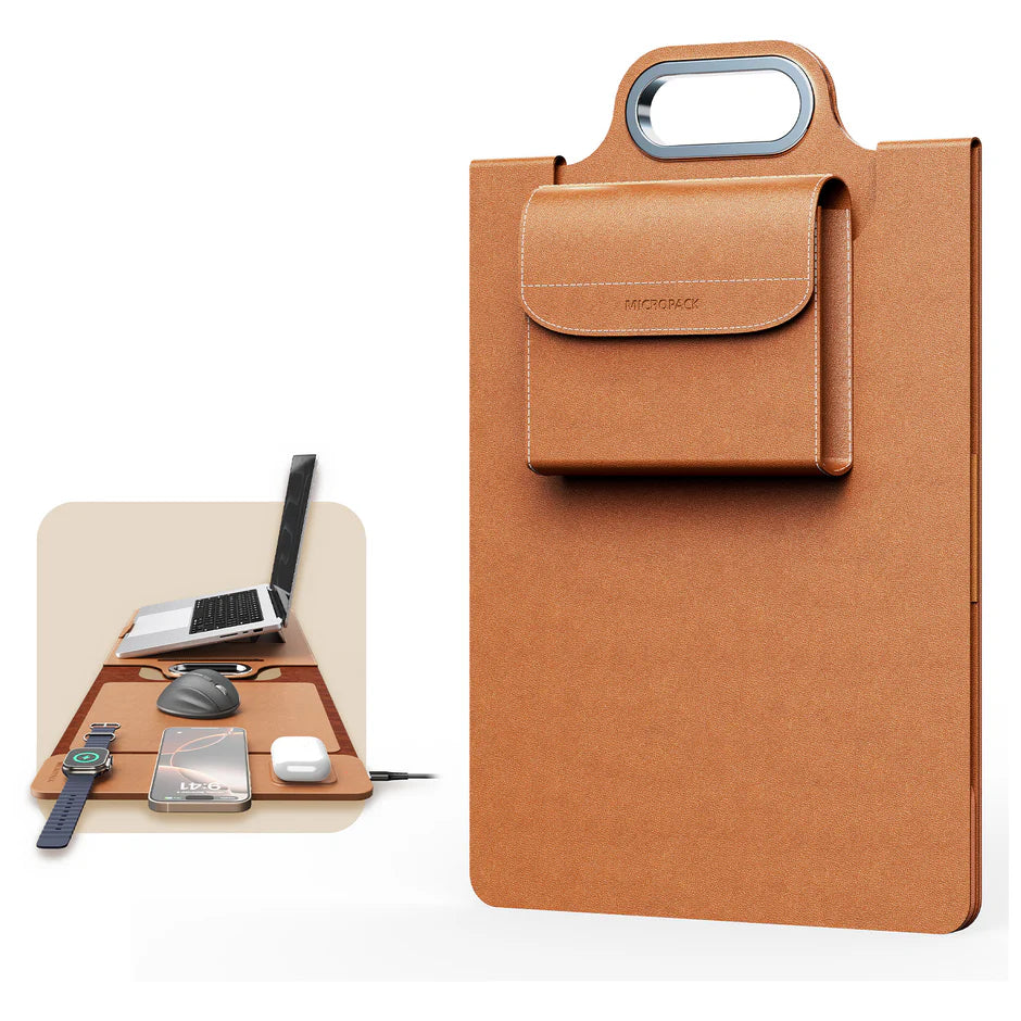 Laptop Sleeve with Wireless Charging Built-in Detachable Leather Organizer Bag