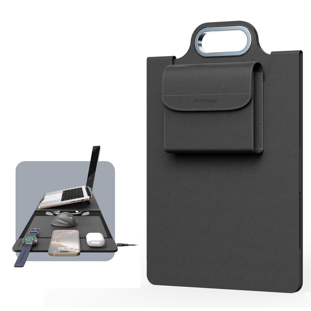 The All-In-One Mobile Workstation Sleeve | Built-In 15W Multi-Device Wireless Charger, Ergonomic Laptop Stand & Mousepad (Fits up to 16")