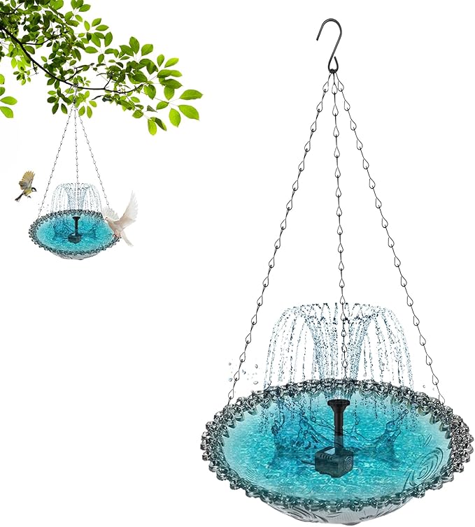 Solar Powered Hanging Bird Bath Fountain