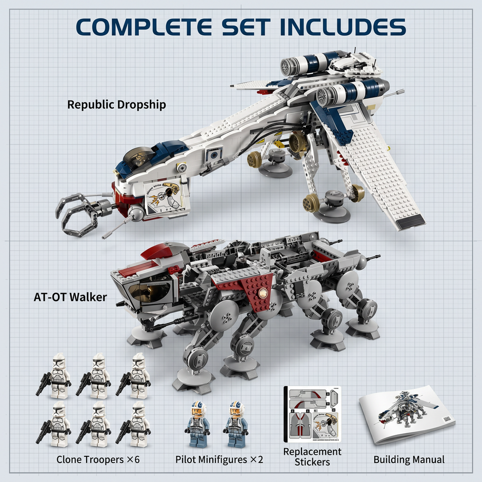 Galactic Republic Dropship & AT-OT Building Kit - 1758PCS Epic Edition