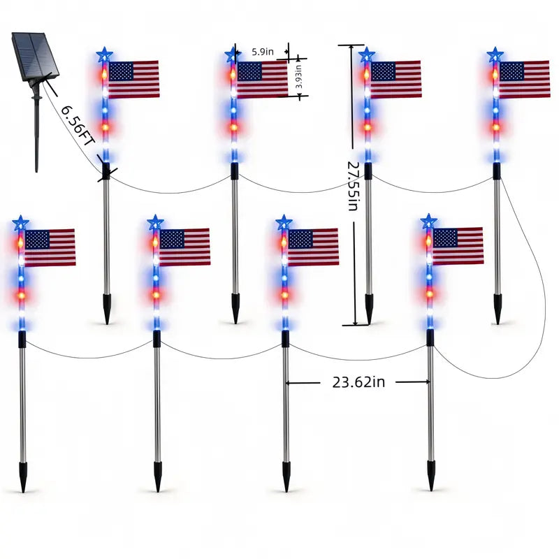 🌈Light Up Your 4th of July – 8-Pack Flag Lights with 8 Stunning Modes for Yard & Pathway