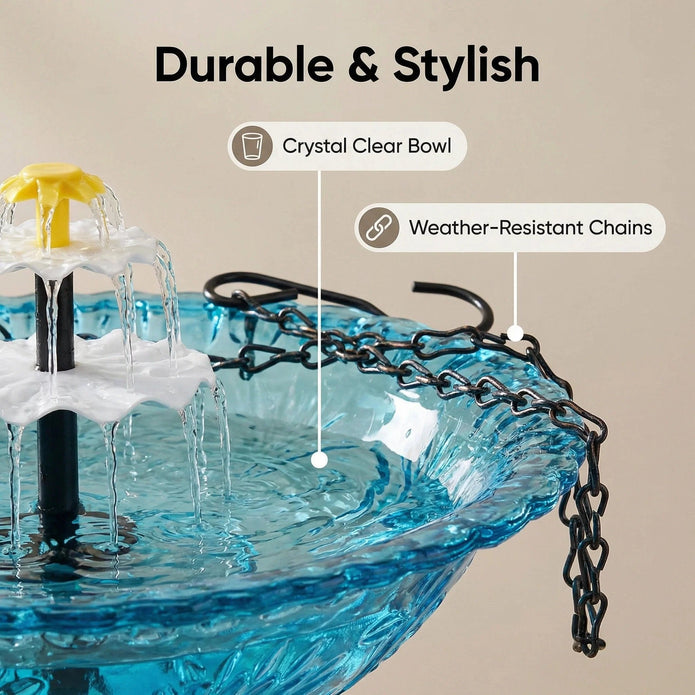 Solar Powered Hanging Bird Bath Fountain