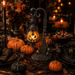 🔥Halloween Promotion -  Gothic Pumpkin Lantern Stand | Warm Orange LED Glow, Victorian Skull Details & Haunted Shelf Decor 🕯️