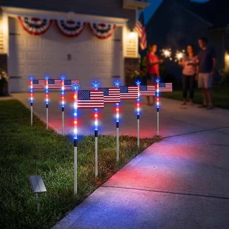 🌈Light Up Your 4th of July – 8-Pack Flag Lights with 8 Stunning Modes for Yard & Pathway