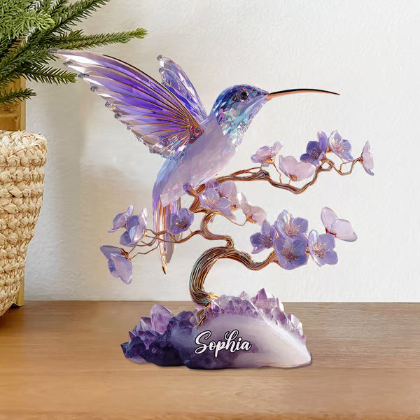 Stunning Amethyst Styled Hummingbird - Personalized Hummingbird Custom Shaped Acrylic Plaque