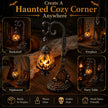 🔥Halloween Promotion -  Gothic Pumpkin Lantern Stand | Warm Orange LED Glow, Victorian Skull Details & Haunted Shelf Decor 🕯️