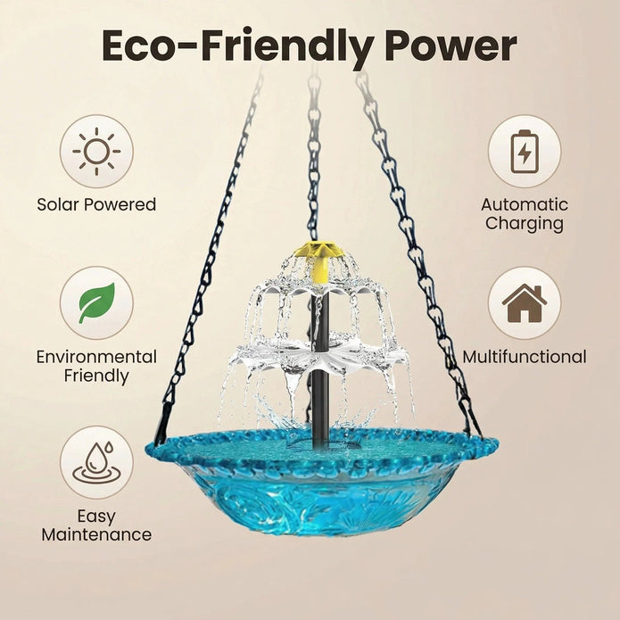 Solar Powered Hanging Bird Bath Fountain