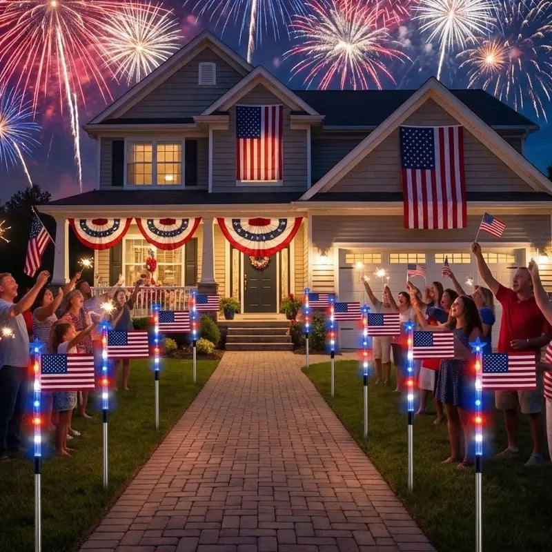 🌈Light Up Your 4th of July – 8-Pack Flag Lights with 8 Stunning Modes for Yard & Pathway