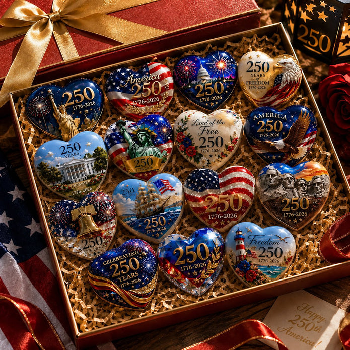 America 250th Anniversary Commemorative Heart Ornaments – 15-Piece Set