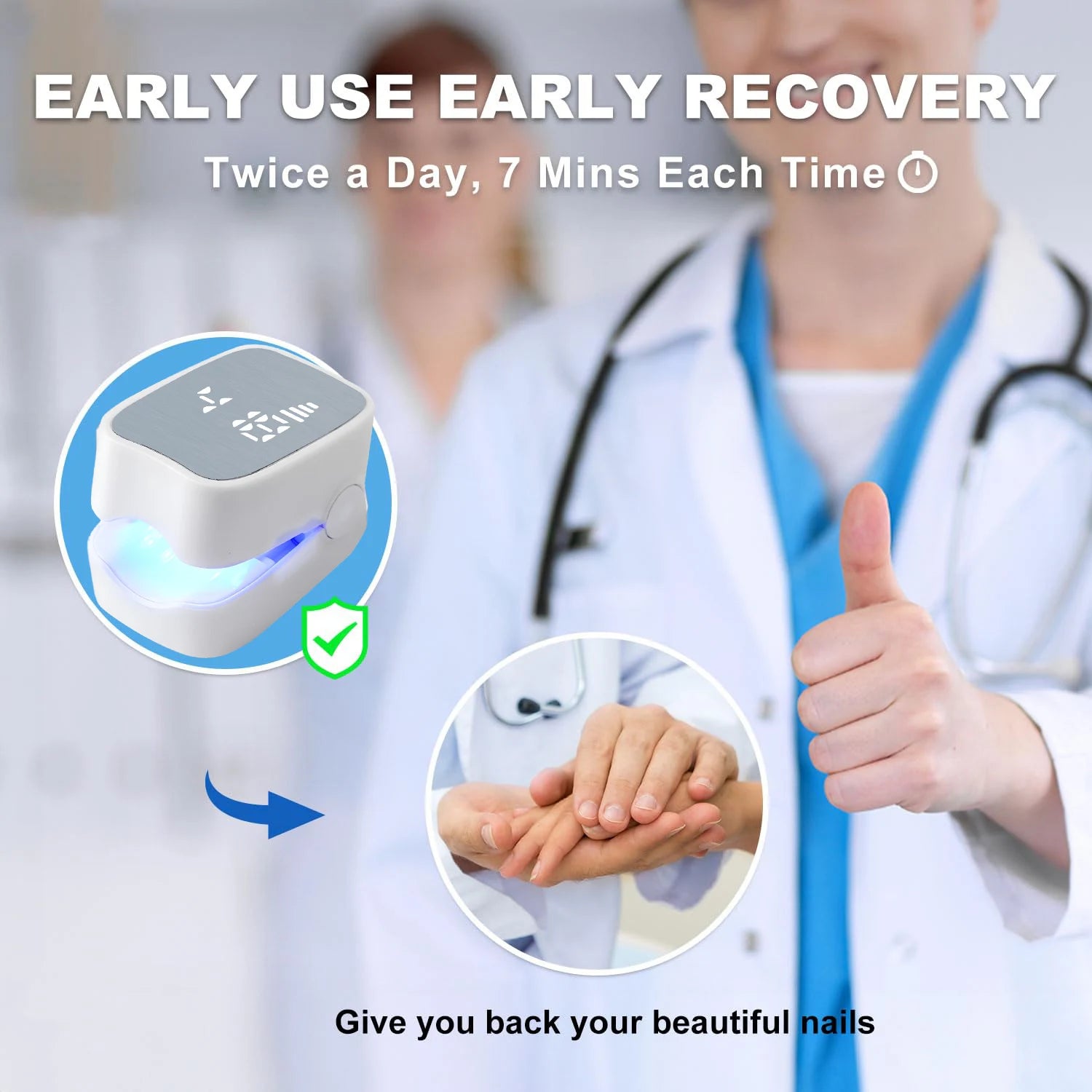 Nail Fungus Treatment LED Laser Device for Onychomycosis with USB Charging, 905nm Infrared and 470nm Blue Light for Professional Nail Care
