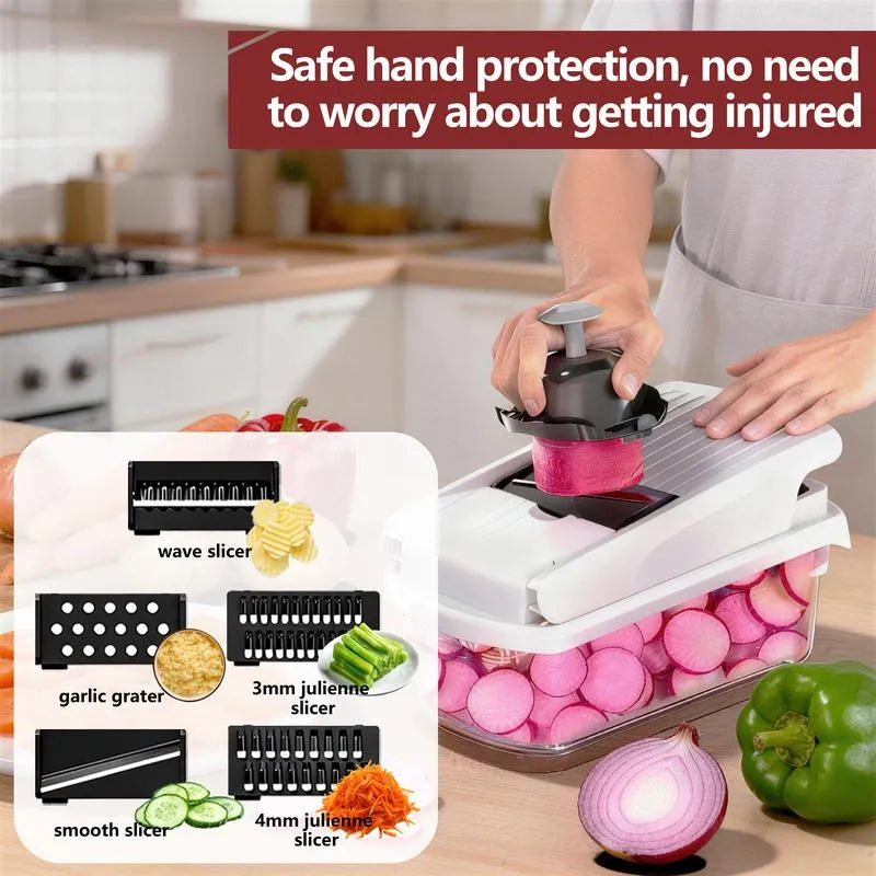 🏆Flash Sale⚡🥕 Professional Vegetable Chopper – 7-in-1 Multi-Cutter with Dishwasher-Safe Blades!