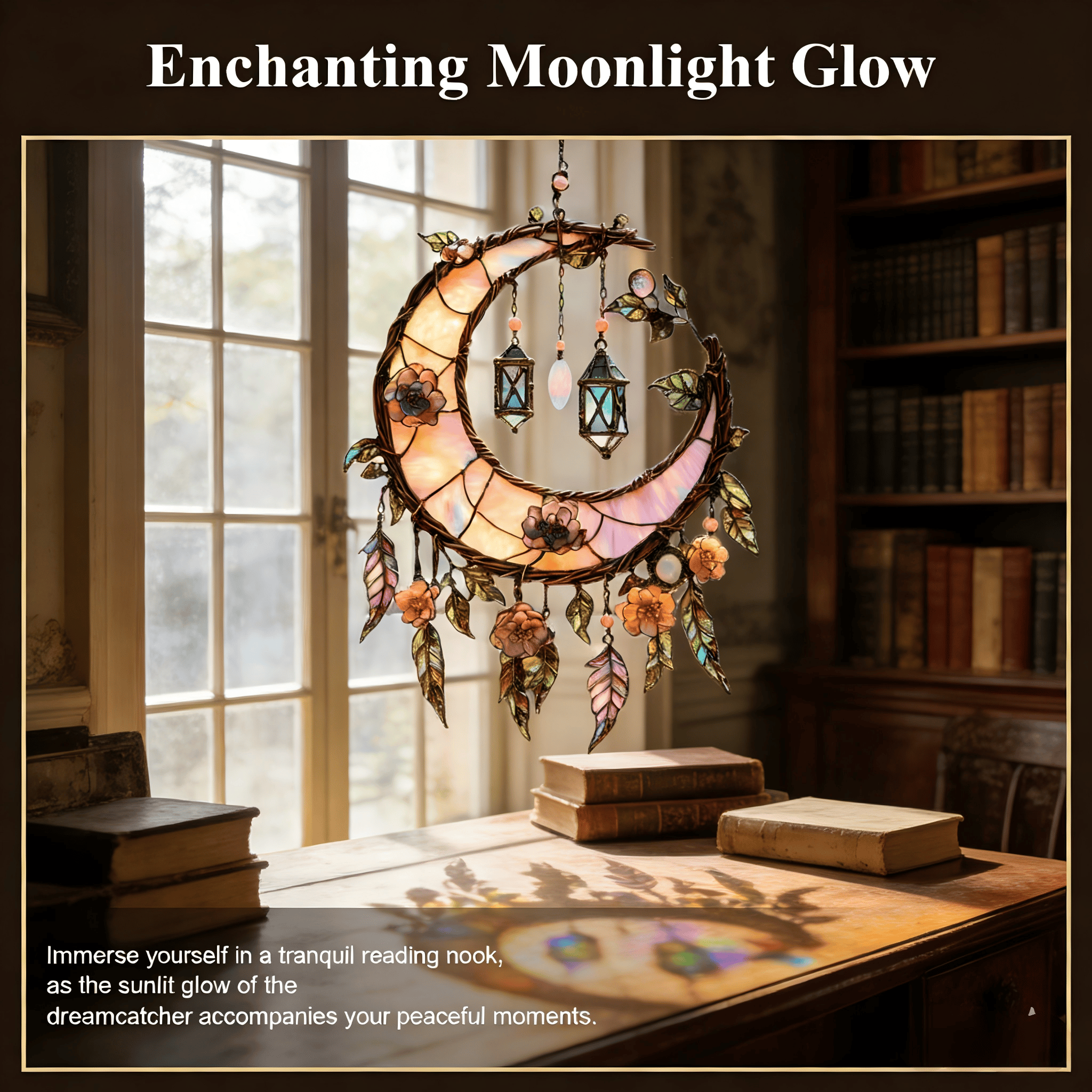 🌙Hand-Painted Moon and Floral Window Decor💖