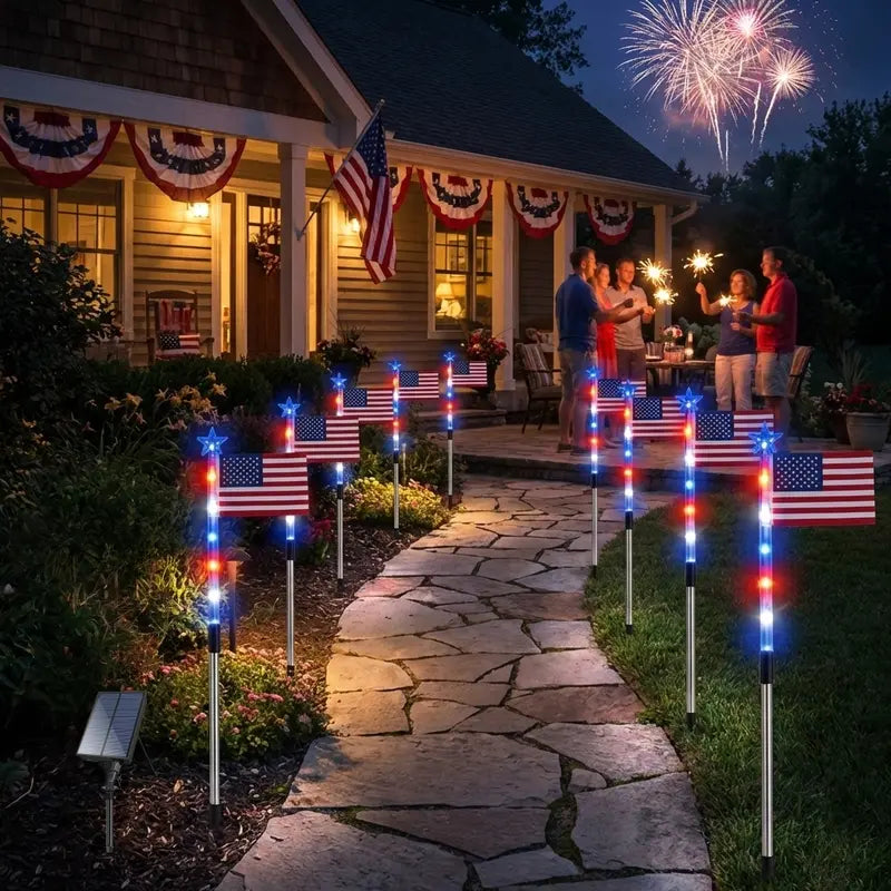🌈Light Up Your 4th of July – 8-Pack Flag Lights with 8 Stunning Modes for Yard & Pathway