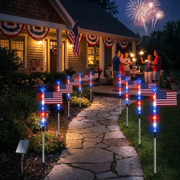 🌈Light Up Your 4th of July – 8-Pack Flag Lights with 8 Stunning Modes for Yard & Pathway