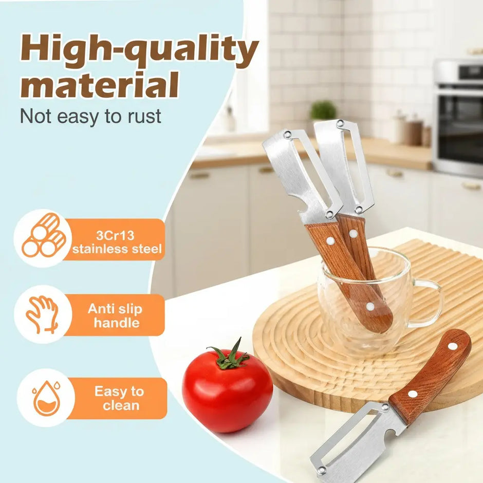 Multi Functional Vegetable Peeler for Kitchen,Wooden Handle, Potato Fruit Peeler with Bottle Opener Function, Durable Kitchen Helper