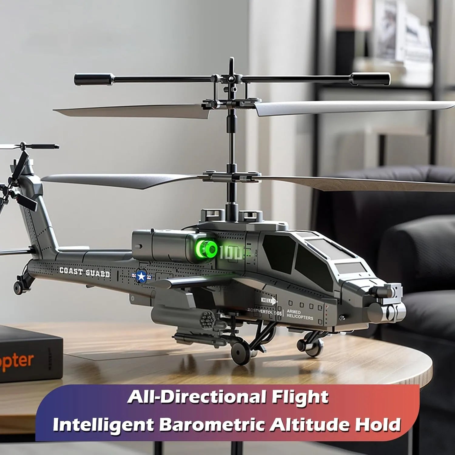 3.5 Channel Military RC Helicopters with LED Light, Altitude Hold, One Key Take Off/Landing