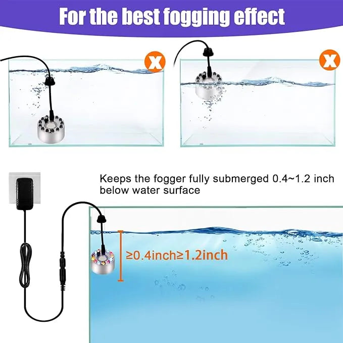 Ultrasonic Mist Maker & Fogger with LED Lights - Waterproof Submersible Ultrasonic Fog Generator for Ponds, Fountains & Halloween Decor