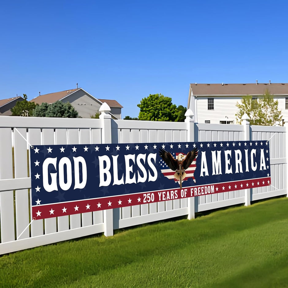 🎆✨God Bless America Patriotic Banner – 250th Anniversary Outdoor Decor Sign
