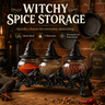 🔥Halloween Promotion - 🧙‍♀️Witch-Hat Gothic Spice Jar Set — Ornate Resin Rack + 3 Glass Jars