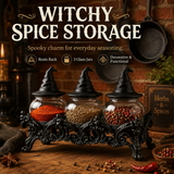 🔥Halloween Promotion - 🧙‍♀️Witch-Hat Gothic Spice Jar Set — Ornate Resin Rack + 3 Glass Jars
