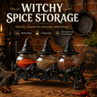 🔥Halloween Promotion - 🧙‍♀️Witch-Hat Gothic Spice Jar Set — Ornate Resin Rack + 3 Glass Jars