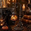 🔥Halloween Promotion -  Gothic Pumpkin Lantern Stand | Warm Orange LED Glow, Victorian Skull Details & Haunted Shelf Decor 🕯️