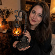 🔥Halloween Promotion -  Gothic Pumpkin Lantern Stand | Warm Orange LED Glow, Victorian Skull Details & Haunted Shelf Decor 🕯️