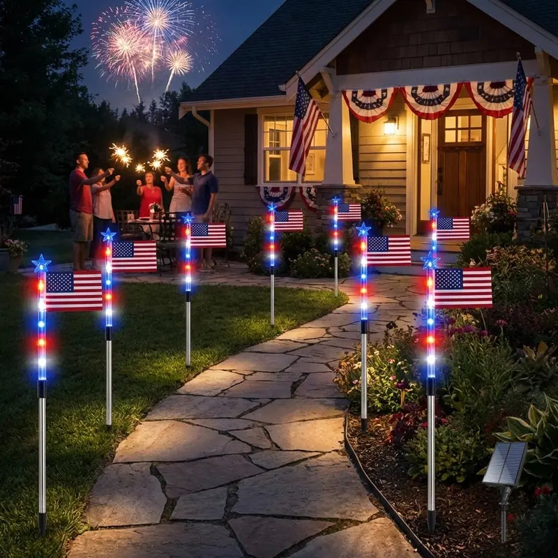 🌈Light Up Your 4th of July – 8-Pack Flag Lights with 8 Stunning Modes for Yard & Pathway