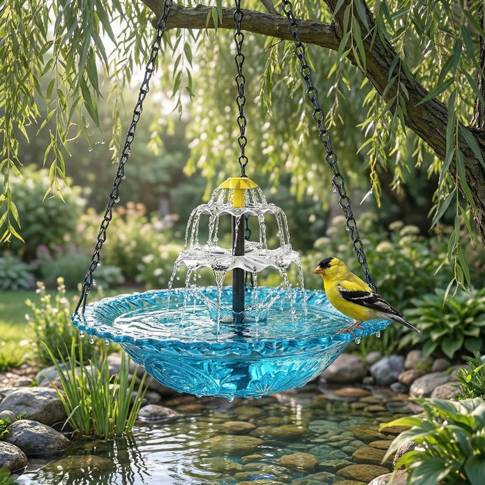 Solar Powered Hanging Bird Bath Fountain